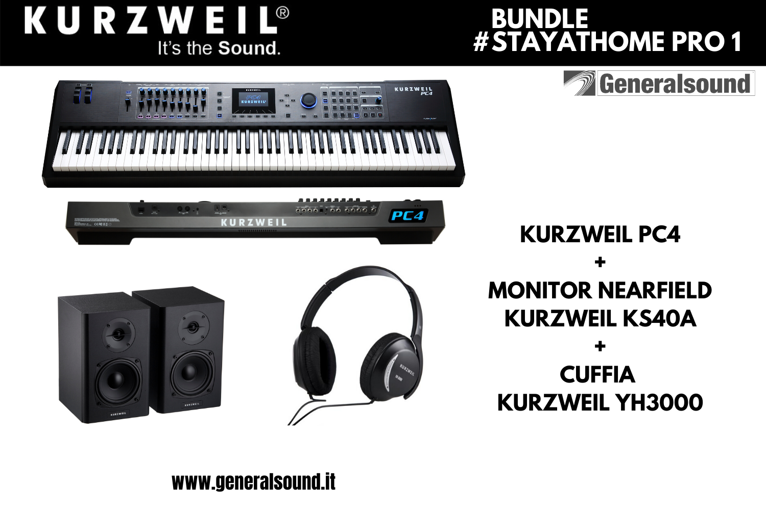 PC4 88 WORKSTATION, CUFFIE, COPPIA MONITOR 4 KURZWEIL
