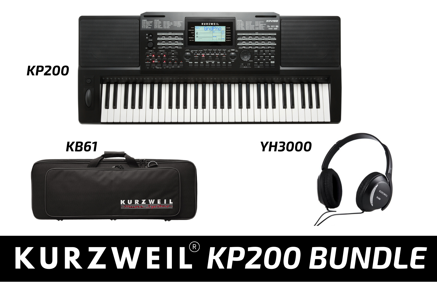 KP200 tastiera arranger 61 tas., borsa PRO KB61, YH3000 KURWEIL